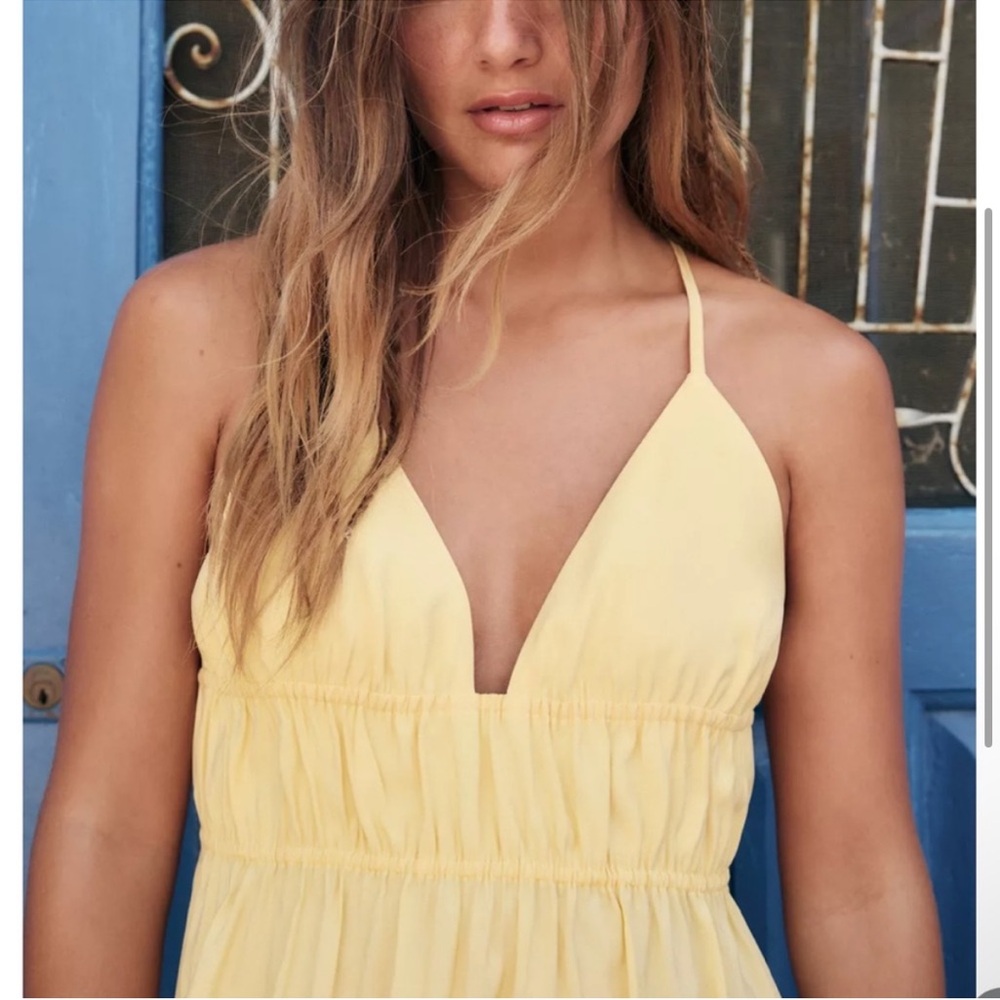 ZARA Butter Yellow Flowy Midi Dress XS Maxi A-line Sundress Strappy Open Back - Picture 4 of 15